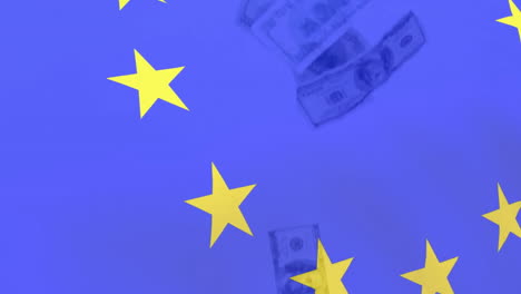 Animation-Der-Flagge-Der-Europäischen-Union-über-Amerikanischen-Dollarnoten