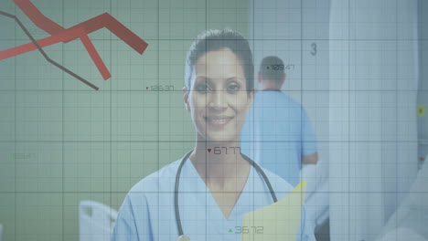 Animation-Der-Datenverarbeitung-über-Eine-Gemischtrassige-Ärztin-Im-Krankenhaus