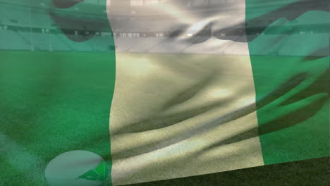 Animation-of-waving-flag-of-nigeria-over-stadium-with-rugby-ball