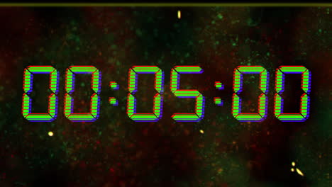 Animation-of-blue-digital-clock-timer-changing-on-black-background