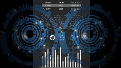 Animation-of-cogs-and-data-processing-over-dark-background