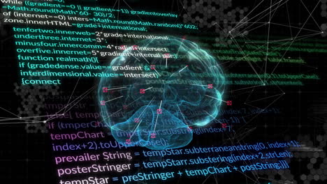 Animation-of-human-brain-and-data-processing-over-dark-background