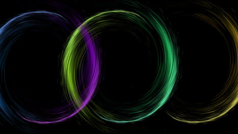 Animation-Von-Bunten-Lichtspuren,-Die-Kreise-Auf-Schwarzem-Hintergrund-Bilden