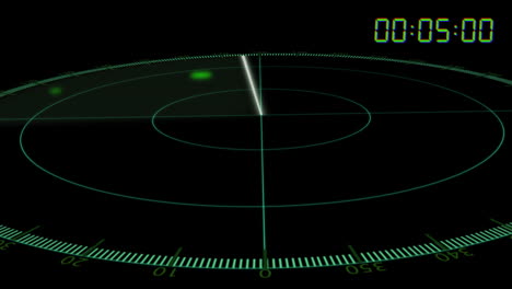 Animation-of-blue-digital-clock-timer-changing-over-scope-on-black-background