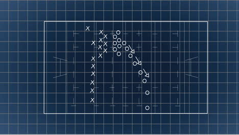Animation-of-x,-arrows-and-circles-symbols-on-sports-court-with-grid-pattern-over-black-background
