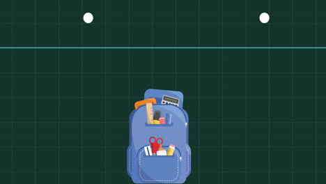 Animation-of-school-bag-and-items-on-green-background
