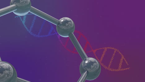 Animation-Schwebender-Moleküle-über-DNA-Ketten-Auf-Violettem-Hintergrund