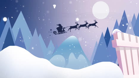 Animation-of-santa-claus-in-sleigh-in-winter-scenery-background