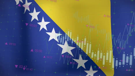 Animation-Von-Diagrammen-Zur-Datenverarbeitung-über-Der-Flagge-Von-Bosnien-Und-Herzegowina