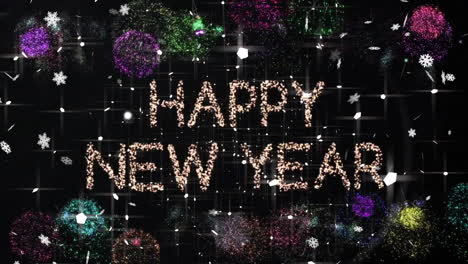 Animation-of-happy-new-year-text-over-fireworks-exploding-on-black-background