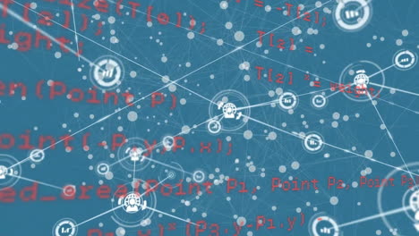 Animation-Verbundener-Symbole-über-Computersprache-Vor-Blauem-Hintergrund