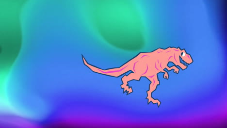 Animation-of-pink-dinosaur-over-blue-and-green-background