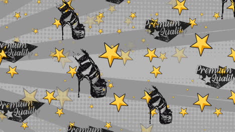 Animation-of-premium-quality-texts,-shoes-and-stars-on-gray-background