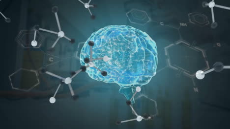 Animation-Des-Menschlichen-Gehirns,-Der-Moleküle-Und-Der-Wissenschaftlichen-Datenverarbeitung-Auf-Schwarzem-Hintergrund