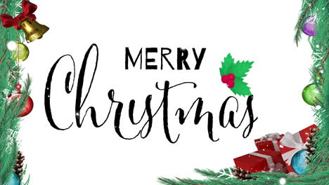 Animation-of-merry-christmas-text-over-decorations-on-white-background