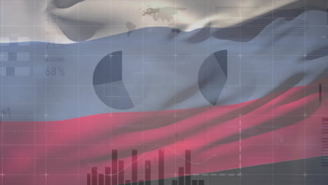 Animation-of-flag-of-russia-with-interface-screens-and-charts-processing-data