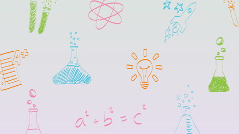 Animation-Farbenfroher-Wissenschafts--Und-Lernsymbole-Auf-Weißem-Hintergrund