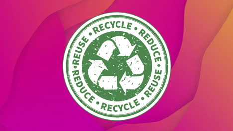 Animation-of-recycling-badge-with-recycle-reuse-reduce-texts-on-pink-background