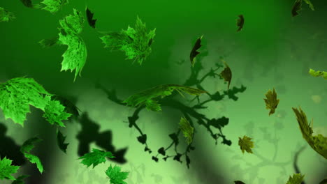 Animation-Von-Grünen-Blättern,-Die-über-Wachsende-Pflanzen-Auf-Grünem-Hintergrund-Wehen