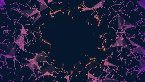 Animation-of-pink-and-orange-networks-on-black-background
