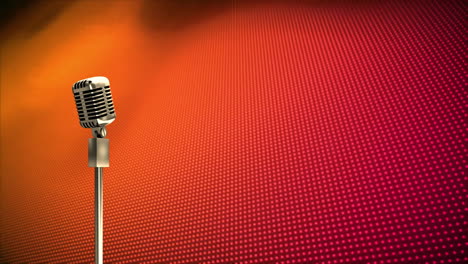 Animation-of-retro-microphone-with-copy-space-over-red-and-orange-background