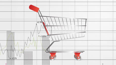 Animation-of-data-processing-and-diagram-over-shopping-cart