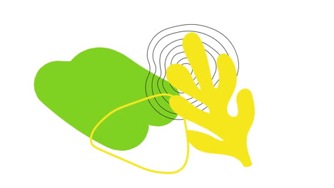 Animation-of-overlaid-yellow,-green-and-black-organic-shapes-on-white-background