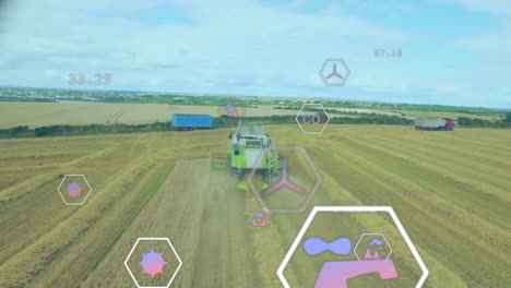 Animation-of-eco-icons-and-data-processing-over-countryside-farm-land