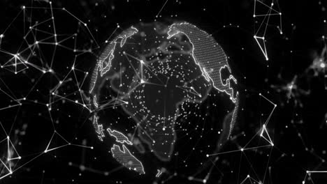 Animation-Des-Netzwerks-Von-Verbindungen-über-Den-Globus-Auf-Schwarzem-Hintergrund