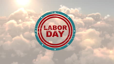 Animation-of-labor-day-text-over-clouds-and-sun