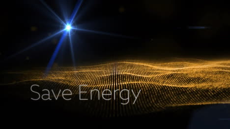 Animation-of-save-energy-text-and-shapes-on-black-background