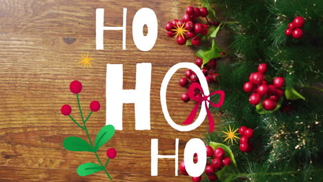 Animation-of-ho-ho-ho-text-over-christmas-tree