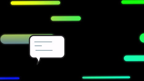 Animation-of-message-box-and-multicolored-bar-moving-against-black-background