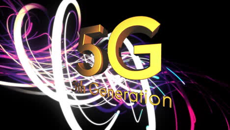 Animation-Von-5G-Text-Der-5.-Generation-über-Lichtspuren-Auf-Schwarzem-Hintergrund
