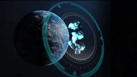 Animation-Von-Globus-Und-Kryptowährungssymbol-Auf-Schwarzem-Hintergrund