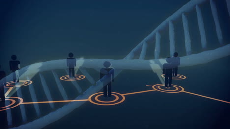Animation-Von-DNA-Strang-Und-Netzwerk-Mit-Personensymbolen-Auf-Schwarzem-Hintergrund