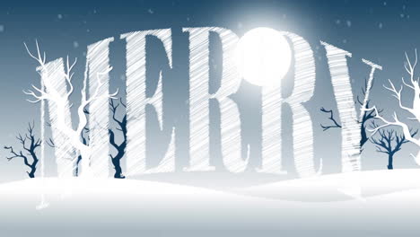 Animation-of-merry-text-over-winter-background