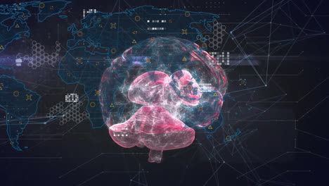 Animation-of-world-map-with-data-processing-and-digital-brain-and-connections-on-black-background
