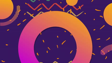 Animation-of-orange-shapes-on-purple-background