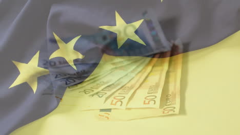 Animation-Der-Flagge-Von-Bosna-Und-Herzegowina-über-Euro-Banknoten
