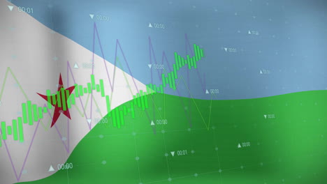 Animation-Von-Diagrammen-Zur-Datenverarbeitung-über-Der-Flagge-Von-Dschibuti