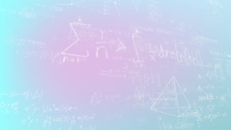 Animation-of-mathematical-equations-over-pink-and-blue-background