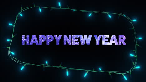 Animation-of-happy-new-year-text-and-fairy-lights-on-black-background
