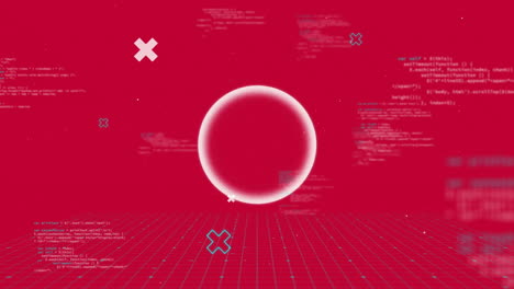 Animation-of-circles-and-data-processing-over-red-background