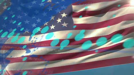 Animation-Der-Verarbeitung-Finanzieller-Daten-Und-Weltkarte-über-Der-Flagge-Der-USA