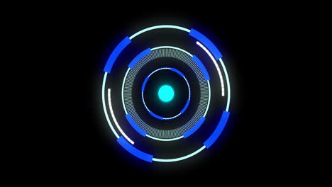 Animation-of-lines-moving-in-loading-circles-against-black-background