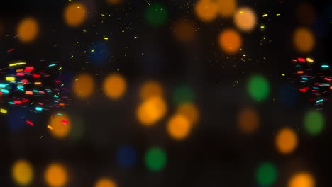 Animation-of-confetti-and-spots-of-light-on-black-background