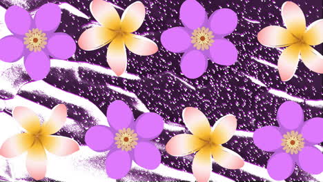 Animation-of-rows-of-flowers,-moving-and-changing-pink-texture-and-copy-space-on-black-background