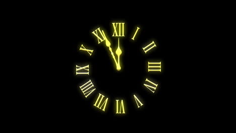 Animation-of-clock-showing-midnight-on-black-background