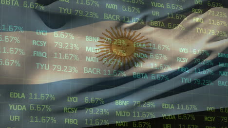 Animation-of-argentinian-flag-over-financial-data-processing